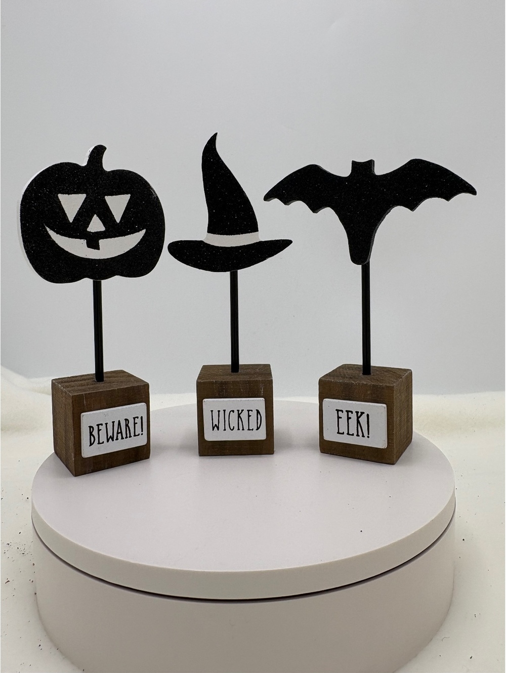 Collins Halloween Wood Block Décor Set of 3 Pumpkin Witch Bat